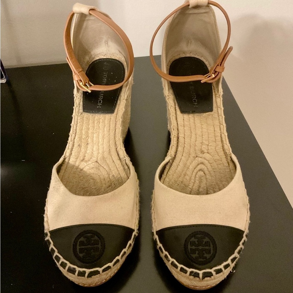 Tory Burch Color Block Wedge Espadrille Sandals - Picture 2 of 13